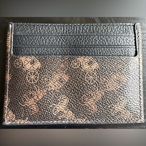 Coach Black and Brown Horse & Carriage Print PVC & Black Leather Card Case
